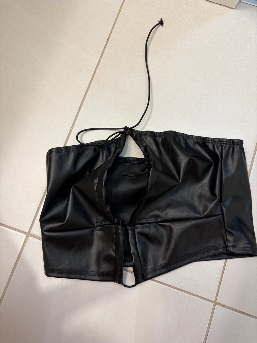 Black Faux Leather Halter Crop Top